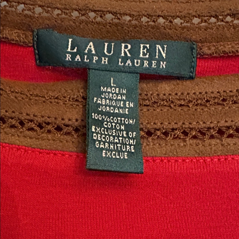 Lauren Ralph Lauren long sleeve with brown suede cloth trim